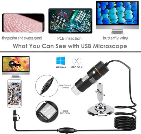 300,000 Pixels Digital Microscope, USB HD 1000X PCB Magnifier with 8 Led Lights and Microscope Stand in Kuwait