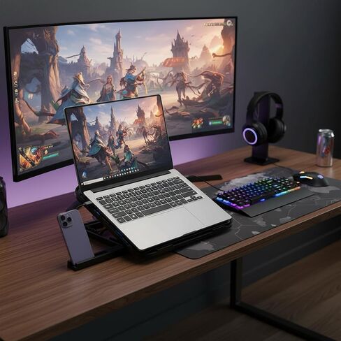 Laptop Cooling Pad, 3 Quiet Fans 5-Level Height, Adjustable Ergonomic Stand, 2 USB Ports Phone, Holder Fits 12" 17" Laptops Family Friendly, for Gaming Work Online Class in Kuwait