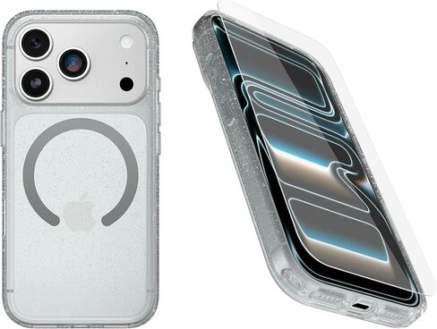 OtterBox iPhone 17 Pro (Only) Bundle: Symmetry Series+ Case & Screen Protector, Opal Prism (Clear/Multicolor) Snaps to MagSafe, Ultra-Sleek, Raised Edges Protect Camera & Screen, Non-Retail Packaging in Saudi Arabia