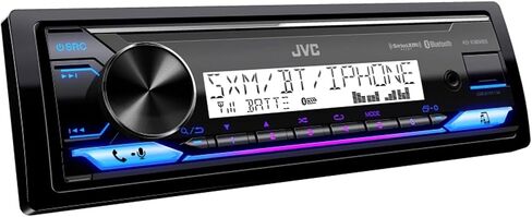 JVC KD-X38MBS مستقبل الوسائط الرقمية البحرية مع بلوتوث، USB، SiriusXM جاهز، ثنائي الفينيل متعدد الكلور المطلي المطابق مع الصوت الإبداعي CAMC1W مجموعة تثبيت راديو DIN أحادية البحرية مع غطاء قابل للسحب (أبيض) in Kuwait