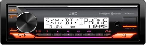 JVC KD-X38MBS مستقبل الوسائط الرقمية البحرية مع بلوتوث، USB، SiriusXM جاهز، ثنائي الفينيل متعدد الكلور المطلي المطابق مع الصوت الإبداعي CAMC1W مجموعة تثبيت راديو DIN أحادية البحرية مع غطاء قابل للسحب (أبيض) in Kuwait