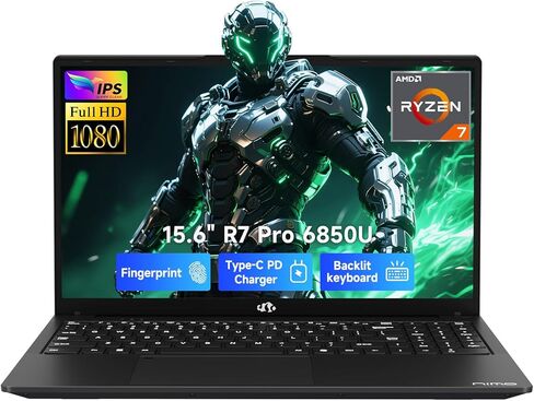 كمبيوتر محمول NIMO مقاس 15.6 بوصة IPS FHD للألعاب، 8 نوى AMD Ryzen 7 Pro 6850U 16 جيجابايت LPDDR5 RAM 1 تيرابايت SSD (Beat i7-1360P حتى 4.7 جيجا هرتز) AMD Radeon 680M GPU 100W Type-C لوحة مفاتيح بإضاءة خلفية لبصمة الإصبع (متجددة) in Kuwait