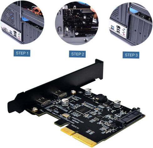 بطاقة توسيع الكمبيوتر BESPORTBLE USB 3.1 بسرعة 10 جيجابت في الثانية ومحول Pcie ثنائي المنافذ من النوع C لسطح المكتب للكمبيوتر الشخصي المتوافق مع نقل البيانات عالي السرعة in Kuwait