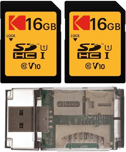 حزمة بطاقة ذاكرة Kodak فئة 10 UHS-I U1 SDHC سعة 16 جيجابايت مع قارئ بطاقات عالي السرعة (3 قطع) in Kuwait