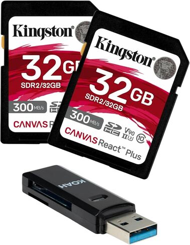 حزمة بطاقة ذاكرة Kingston Canvas React Plus سعة 32 جيجابايت U3 V90 SD مع قارئ بطاقات (3 قطع) in Kuwait