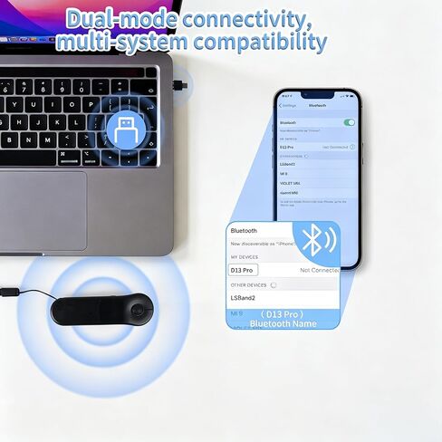 ماوس لاسلكي صغير بتقنية البلوتوث مزدوج الوضع من إليك سبيس - مستقبل USB-C، 2.4 جيجا لاسلكي وبلوتوث، ماوس لوحة اللمس قابل لإعادة الشحن مع حبل مضاد للفقد للكمبيوتر وأجهزة الكمبيوتر المحمولة والأجهزة اللوحية والهواتف الذكية (أسود) in Kuwait