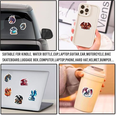 50 Pcs Dragon Stickers Waterproof Magic Dragons Decals Vinyl Cryptid Animals Sticker for Water Bottle Phone Luggage Skateboard Laptop Bumper Bike Decor Gifts for Adults Friends Birthday in Saudi Arabia