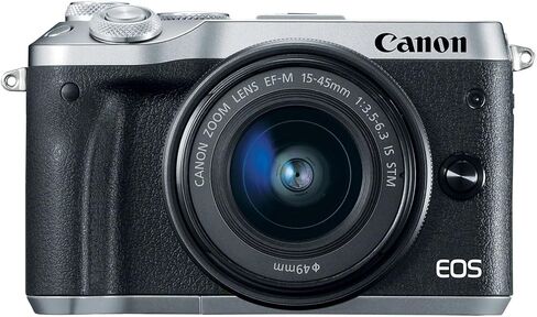 Canon EOS M6 Mirrorless Digital Camera with 15-45mm Lens (Silver) 24.2MP APS-C Sensor, Dual Pixel AF & Full HD Video | Vlogging Camera (1725C011) + EF-M Lens Adapter + LP-E17 + 64GB Card + Bag in Kuwait