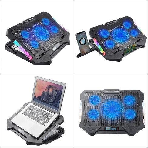 Laptop Cooling Pad Gaming Stand Portable Computer Stand Risers LED Fan with 2 USB Port Phone Holder for Cooling Pad in Kuwait