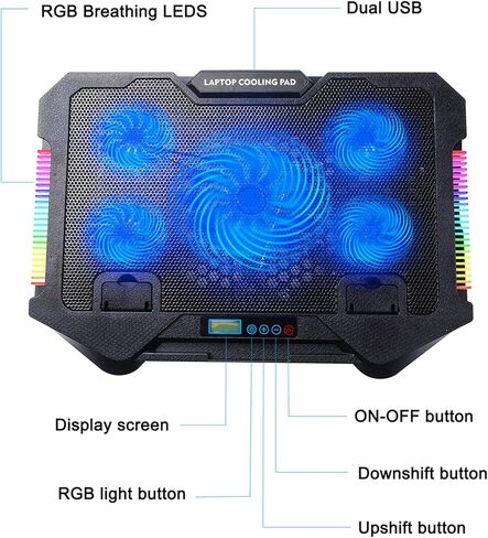 Laptop Cooling Pad Gaming Stand Portable Computer Stand Risers LED Fan with 2 USB Port Phone Holder for Cooling Pad in Kuwait