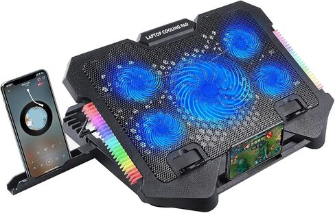 Laptop Cooling Pad Gaming Stand Portable Computer Stand Risers LED Fan with 2 USB Port Phone Holder for Cooling Pad in Kuwait