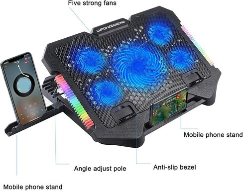 Laptop Cooling Pad Gaming Stand Portable Computer Stand Risers LED Fan with 2 USB Port Phone Holder for Cooling Pad in Kuwait
