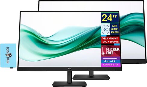 شاشة كمبيوتر HP 24 بوصة Series 3 Pro مقاس 24 بوصة بدقة FHD (1920 × 1080)، شاشة مضادة للتوهج 100 هرتز، HDMI، حامل VESA، أسود، حزمة مع محور Dockztorm وحامل الشاشة المزدوج ErgoFlexy. (2 حزمة) in Kuwait