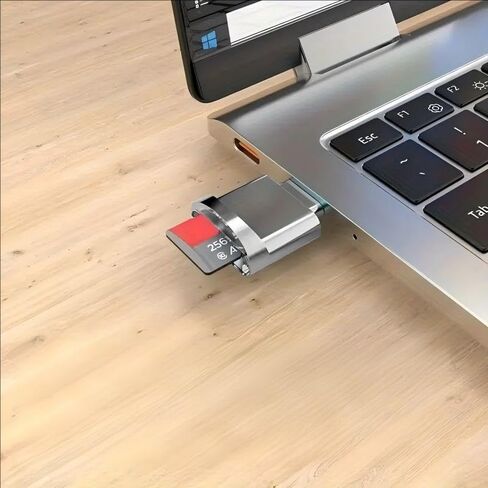 قطعة واحدة من قارئ بطاقات USB-C وUSB مزدوج لبطاقات SD وTF - لمسة نهائية معدنية شديدة اللمعان - سعة 256 جيجابايت - متوافقة مع أجهزة الكمبيوتر المحمولة الذكية والمزيد، تصميم معدني أنيق لنقل البيانات المحمولة in Kuwait