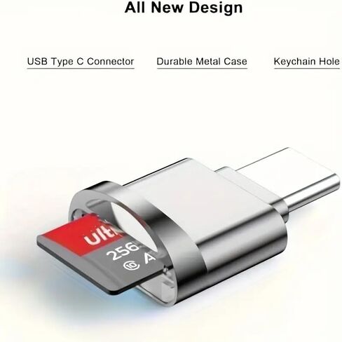 قطعة واحدة من قارئ بطاقات USB-C وUSB مزدوج لبطاقات SD وTF - لمسة نهائية معدنية شديدة اللمعان - سعة 256 جيجابايت - متوافقة مع أجهزة الكمبيوتر المحمولة الذكية والمزيد، تصميم معدني أنيق لنقل البيانات المحمولة in Kuwait