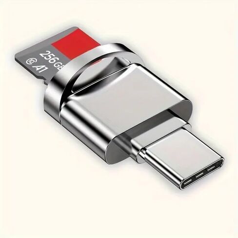 قطعة واحدة من قارئ بطاقات USB-C وUSB مزدوج لبطاقات SD وTF - لمسة نهائية معدنية شديدة اللمعان - سعة 256 جيجابايت - متوافقة مع أجهزة الكمبيوتر المحمولة الذكية والمزيد، تصميم معدني أنيق لنقل البيانات المحمولة in Kuwait