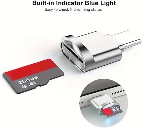 قطعة واحدة من قارئ بطاقات USB-C وUSB مزدوج لبطاقات SD وTF - لمسة نهائية معدنية شديدة اللمعان - سعة 256 جيجابايت - متوافقة مع أجهزة الكمبيوتر المحمولة الذكية والمزيد، تصميم معدني أنيق لنقل البيانات المحمولة in Kuwait