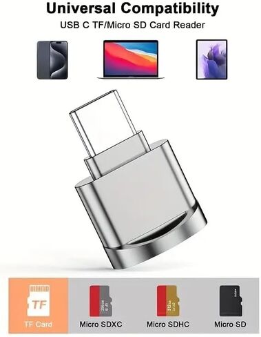 قطعة واحدة من قارئ بطاقات USB-C وUSB مزدوج لبطاقات SD وTF - لمسة نهائية معدنية شديدة اللمعان - سعة 256 جيجابايت - متوافقة مع أجهزة الكمبيوتر المحمولة الذكية والمزيد، تصميم معدني أنيق لنقل البيانات المحمولة in Kuwait