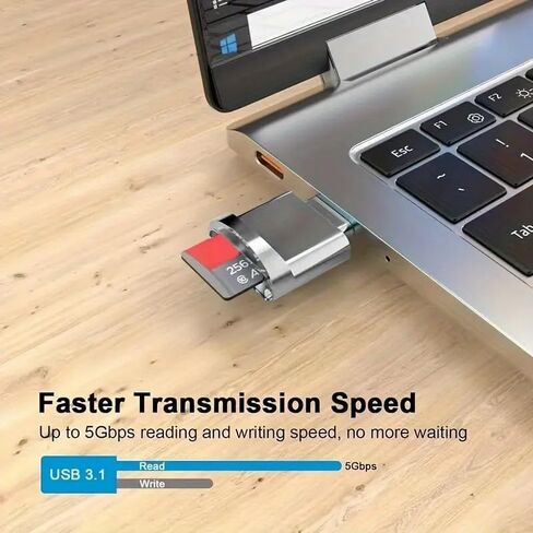 قطعة واحدة من قارئ بطاقات USB-C وUSB مزدوج لبطاقات SD وTF - لمسة نهائية معدنية شديدة اللمعان - سعة 256 جيجابايت - متوافقة مع أجهزة الكمبيوتر المحمولة الذكية والمزيد، تصميم معدني أنيق لنقل البيانات المحمولة in Kuwait