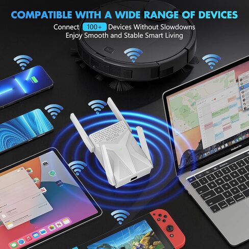 معزز إشارة موسع AX1800 WiFi 6 للمنزل، مكرر نطاق WiFi مزدوج النطاق مكرر الإنترنت يغطي ما يصل إلى 10000 قدم مربع و55 جهازًا، معزز WiFi لاسلكي مع منفذ جيجابت، وضع AP، إعداد بنقرة واحدة in Kuwait