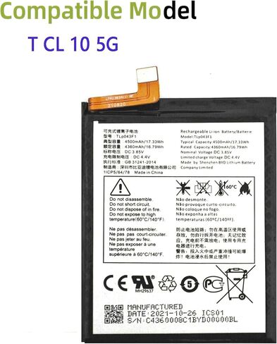 بطارية قابلة للشحن TLP043F1 متوافقة مع TCL 10 5G & TCL Revvl 5G & TCL 4X 5G & TCL 30 XE 5G مع الأدوات in Kuwait