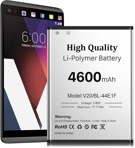 بطارية مطورة حديثًا بقدرة 4600 مللي أمبير في الساعة لجهاز LG V20، بطارية ليثيوم بوليمر بديلة عالية السعة متوافقة مع V20 BL-44E1F، LS997، US996، H910، H918، VS995 in Kuwait