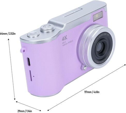 48MP 1080P HD Video Digital Camera, 2.4" LCD Screen, 8X Digital Zoom, Point and Shoot Camera for Kids, Teens, Beginners, Vlogging, Travel (Purple) in Saudi Arabia