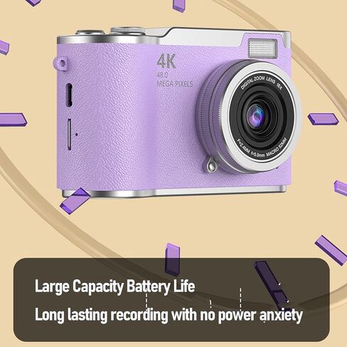 48MP 1080P HD Video Digital Camera, 2.4" LCD Screen, 8X Digital Zoom, Point and Shoot Camera for Kids, Teens, Beginners, Vlogging, Travel (Purple) in Saudi Arabia