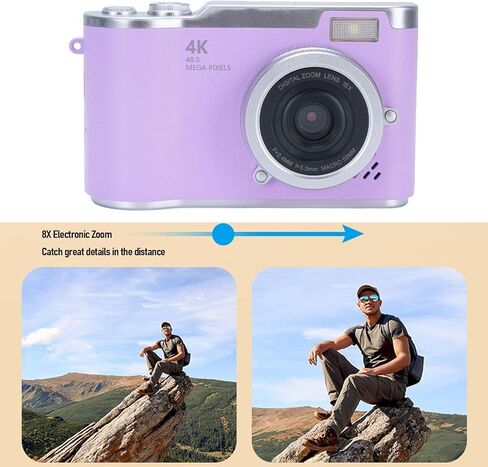 48MP 1080P HD Video Digital Camera, 2.4" LCD Screen, 8X Digital Zoom, Point and Shoot Camera for Kids, Teens, Beginners, Vlogging, Travel (Purple) in Saudi Arabia