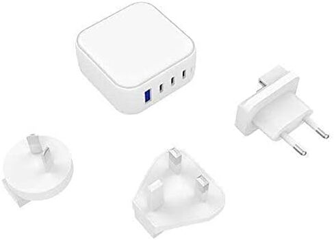 شاحن BoxWave متوافق مع سماعات الأذن Bose QuietComfort - PD miniCube (100W)، 100W 3 PD Port Wall Charger International - شتاء أبيض in Kuwait