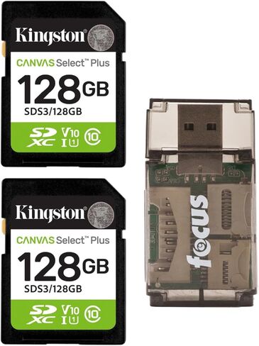 مجموعة بطاقة ذاكرة Kingston 128GB Canvas Select Plus UHS-I SDXC مع قارئ بطاقات (3 عناصر) in Kuwait