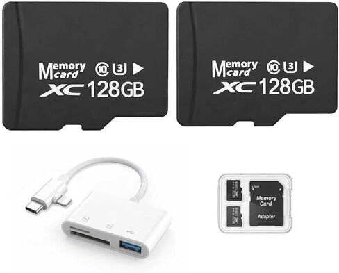 عبوتان من بطاقة Micro SD بسعة 128 جيجابايت مع قارئ 3 في 1 من النوع C، وبطاقة TF U3 V30 عالية التحمل لكاميرا Dash Cam، Wyze، Blink، كاميرا الأمان، وضع Tesla Sentry، تشغيل الفيديو والهاتف بدقة 4K لهاتف iPhone 15/16 Android in Kuwait