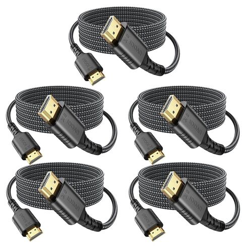 8K HDMI Cable 5-Pack 6FT, HDMI 2.1 Cord 48Gbps Ultra High Speed Braided Cable, Supports 8K@60Hz & 4K@240Hz/165/144Hz, HDR, eARC, VRR, Compatible with PS4/PS5, Xbox Series X, Switch, PC, Monitor in Saudi Arabia