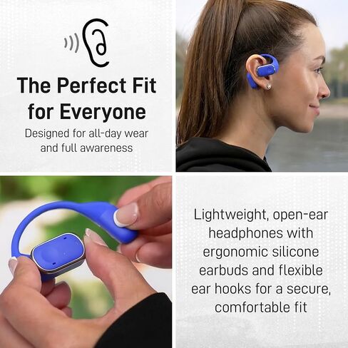 سماعات أذن لاسلكية مفتوحة من Groovz مع شاشة ذكية للبطارية - تم تصميمها وهندستها في الولايات المتحدة الأمريكية - سماعات أذن مفتوحة بتقنية البلوتوث بتصنيف IPX5 متوافقة مع Apple وAndroid - أزرق كلاسيكي in Saudi Arabia