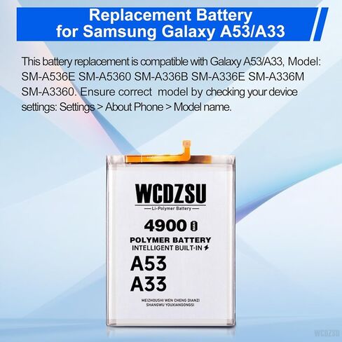 استبدال البطارية لهاتف Samsung Galaxy A53 A33 الجديد 0 دورة 4900 مللي أمبير في الساعة EB-BA336ABY EB-BA536ABY بطارية ليثيوم بوليمر عالية السعة لهاتف Samsung A53 A33 مع مجموعة أدوات الإصلاح الكاملة A536E A5360 A336B in Kuwait
