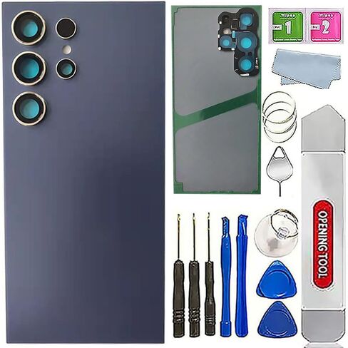 Galaxy S24 Ultra Back Glass Replacement for Samsung Galaxy S24 Ultra Back Cover with Waterproof Housing Door,Camera Glass Lens and Tape Parts +Tools (Black) in Kuwait