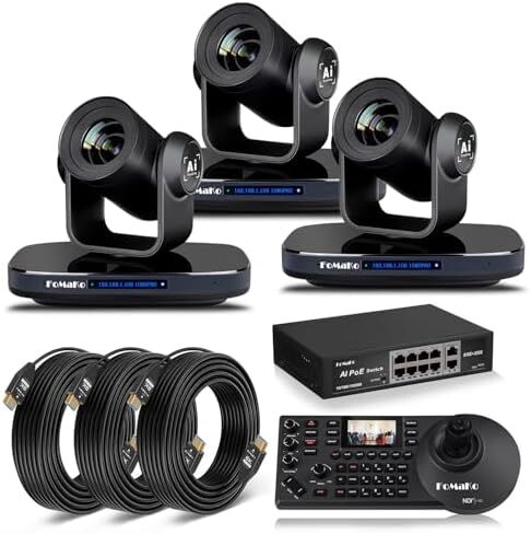 FoMaKo 30X Optical+16X Digital Zoom PTZ Camera, 1080P 60fps AI Auto-Tracking,PTZ Bundle for Religious Ceremonies and Church Activities Live Streaming, Live Production(K30X3+FMKH107X3+KC608 Pro+P1000) in Kuwait