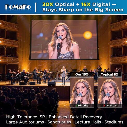 كاميرا FoMaKo 30X بصري + 16X تكبير رقمي PTZ، تتبع تلقائي 1080P 60 إطارًا في الثانية AI مع تكبير تلقائي ذكي، لمسابقات الرقص أو العروض الموسيقية البث المباشر (K30X2+KC800) in Kuwait