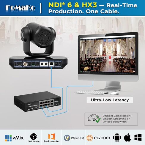 FoMaKo NDI PTZ Camera 30X Optical + 16X Digital Zoom, for Entertainment Performance Live Streaming Including LiveHouse Performance and Club Live Broadcasting(KN30X2+M5) in Kuwait
