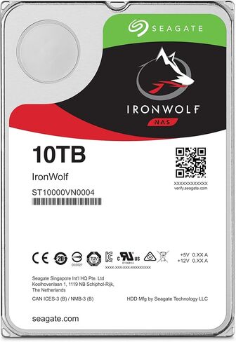 محرك الأقراص الصلبة الداخلي Seagate IronWolf NAS 7200RPM SATA 10 تيرابايت 6 جيجابايت/ثانية 3.5 بوصة (ST10000VN0004) (متجدد) in Kuwait