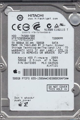 HTS725050A9A362, PN 0A73385, MLC DA3526, Hitachi 500GB SATA 2.5 Hard Drive (Renewed) in Kuwait