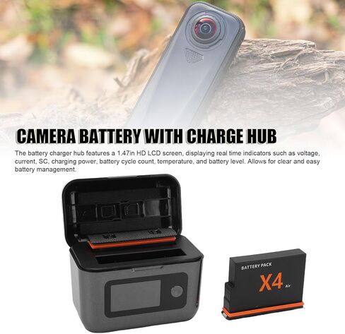 EBTOOLS 360 X4 Air Batteries and Charge Hub, 2 Pack 2050mAh Replacement Battery, Dual Charging Case with LCD Display, Storage Case, for 360 x4 Air Camera in Kuwait