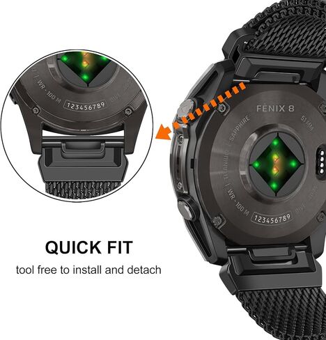 سوار Dhwazz لـ Fenix ​​8 51 مم / 7X / 6X Pro / 5X Plus للرجال، 26 مم حزام من الفولاذ المقاوم للصدأ سريع التركيب، أربطة مغناطيسية ميلانو متينة لـ Garmin Instinct 3 50 مم / Epix Pro (الجيل 2) 51 مم in Kuwait