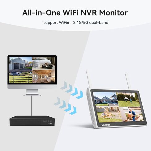 [بدون محرك أقراص ثابتة] VORGUT 10 بوصة LCD مسجل فيديو شبكة WiFi NVR 10 قنوات، موجه WiFi مدمج، يدعم ما يصل إلى 6 تيرابايت HDD، تسجيل 24/7، عرض سهل عن بعد، يعمل فقط مع كاميرا VORGUT الشمسية اللاسلكية in Kuwait