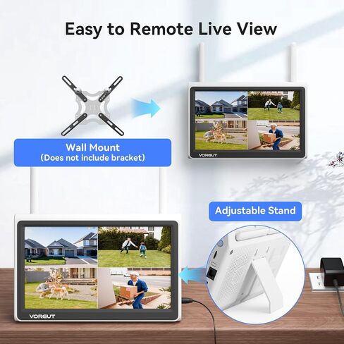 [بدون محرك أقراص ثابتة] VORGUT 10 بوصة LCD مسجل فيديو شبكة WiFi NVR 10 قنوات، موجه WiFi مدمج، يدعم ما يصل إلى 6 تيرابايت HDD، تسجيل 24/7، عرض سهل عن بعد، يعمل فقط مع كاميرا VORGUT الشمسية اللاسلكية in Kuwait