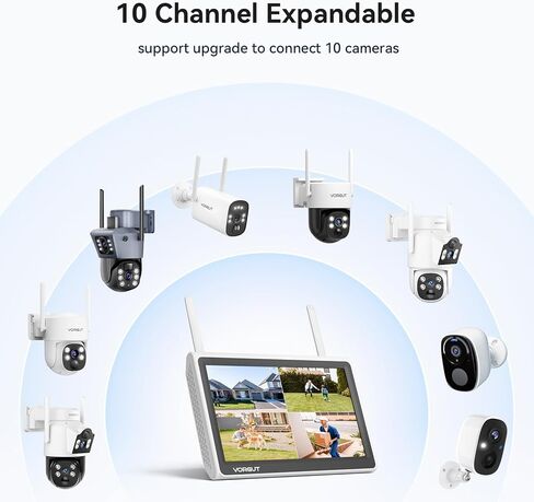 [بدون محرك أقراص ثابتة] VORGUT 10 بوصة LCD مسجل فيديو شبكة WiFi NVR 10 قنوات، موجه WiFi مدمج، يدعم ما يصل إلى 6 تيرابايت HDD، تسجيل 24/7، عرض سهل عن بعد، يعمل فقط مع كاميرا VORGUT الشمسية اللاسلكية in Kuwait