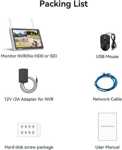 [بدون محرك أقراص ثابتة] VORGUT 10 بوصة LCD مسجل فيديو شبكة WiFi NVR 10 قنوات، موجه WiFi مدمج، يدعم ما يصل إلى 6 تيرابايت HDD، تسجيل 24/7، عرض سهل عن بعد، يعمل فقط مع كاميرا VORGUT الشمسية اللاسلكية in Kuwait