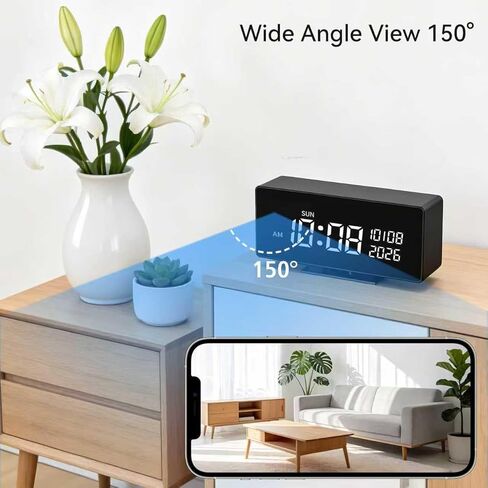 Wireless Security Mini Camera–Indoor Security Camera, Nanny Camera with 1080P HD Video,AI Motion Alerts,Digital Clock, Night Vision, 5G&2.4G, Bluetooth Setup,Local & Cloud Storage in Kuwait