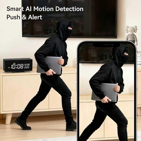 Wireless Security Mini Camera–Indoor Security Camera, Nanny Camera with 1080P HD Video,AI Motion Alerts,Digital Clock, Night Vision, 5G&2.4G, Bluetooth Setup,Local & Cloud Storage in Kuwait
