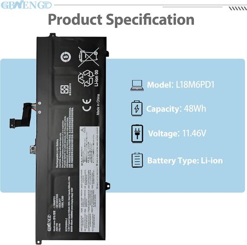استبدال بطارية L18M6PD1 لجهاز Lenovo ThinkPad X390 X395 X13 Gen 1 2020 Series 02DL017 SB10K97655 L18M6PD2 SB10K97656 L18C6PD1 SB10K97657 02DL020 L18D6PD1 11.46V 48Wh 4190mAh in Kuwait